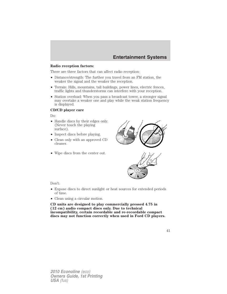Entertainment systems | FORD 2010 E-450 v.1 User Manual | Page 41 / 324