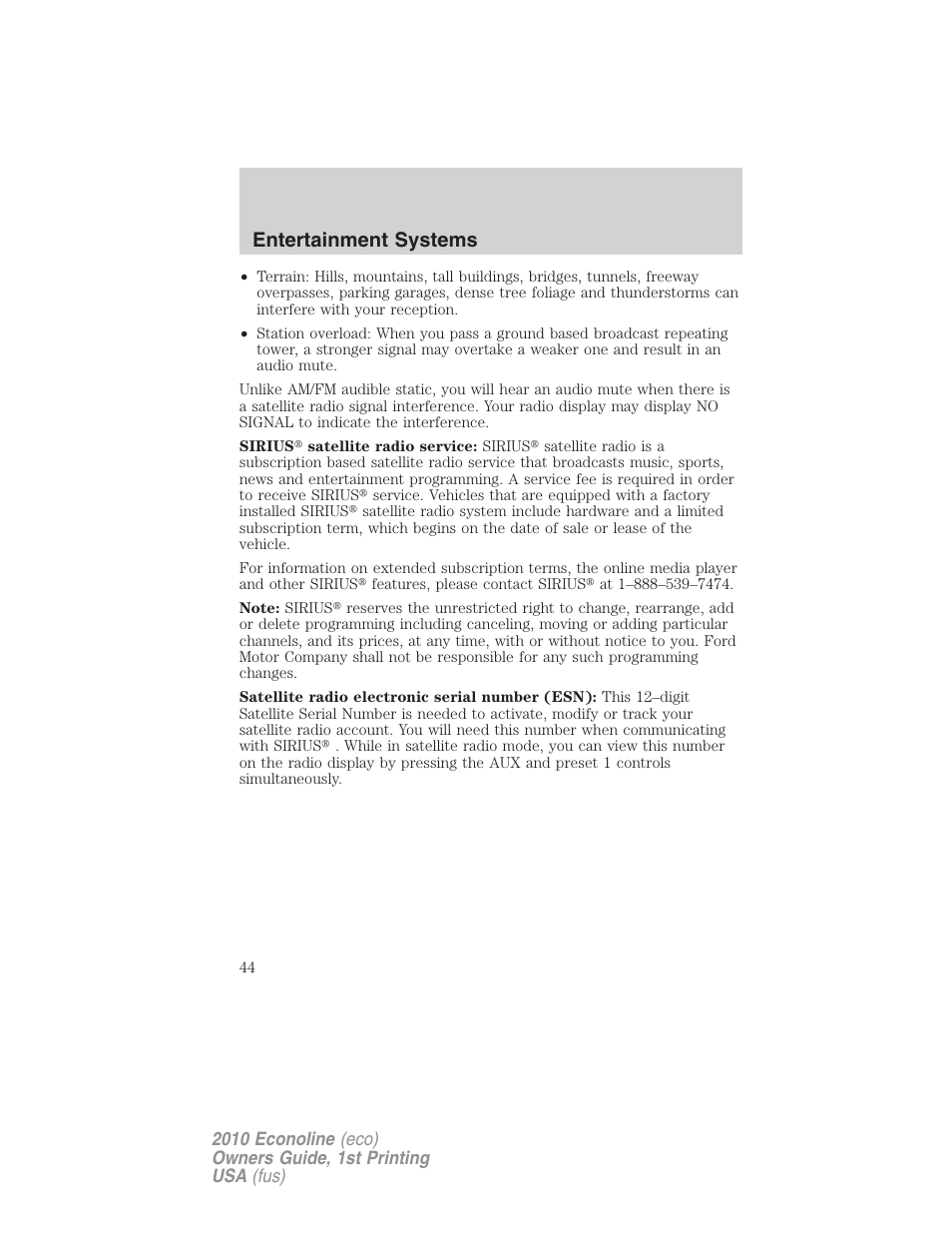 Entertainment systems | FORD 2010 E-450 v.1 User Manual | Page 44 / 324