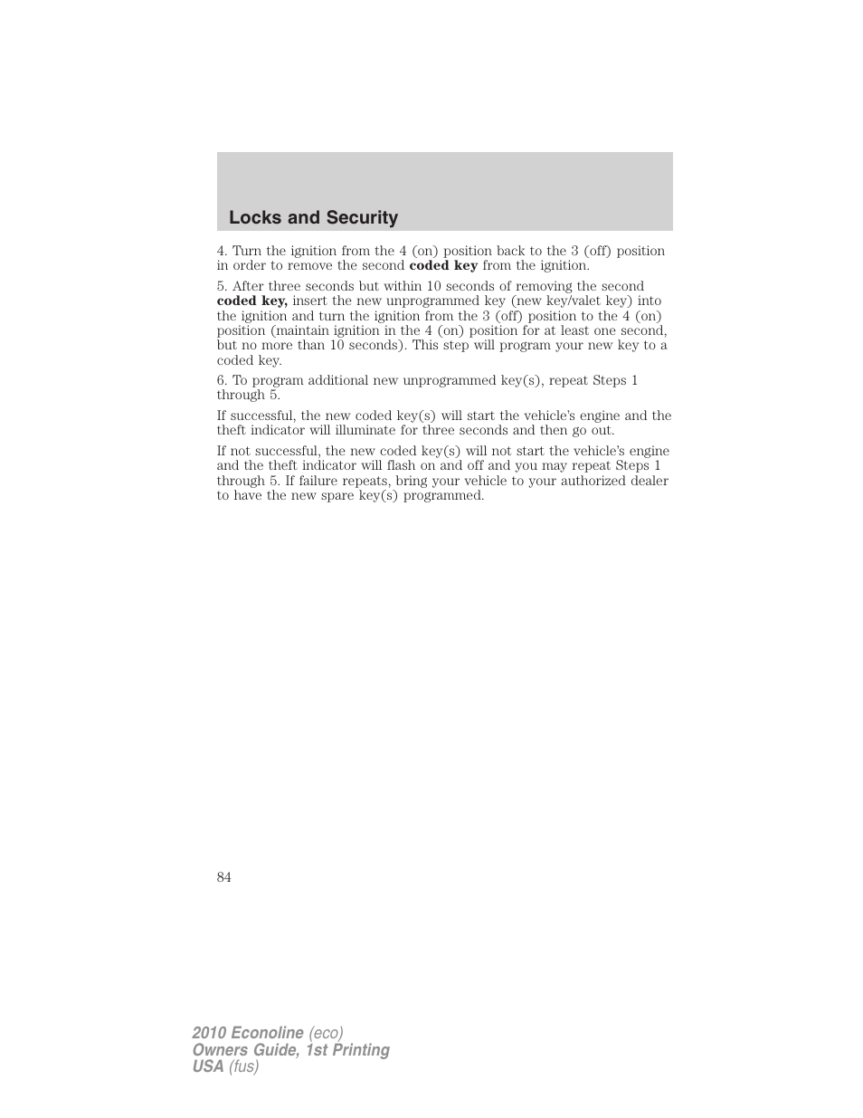 Locks and security | FORD 2010 E-450 v.1 User Manual | Page 84 / 324