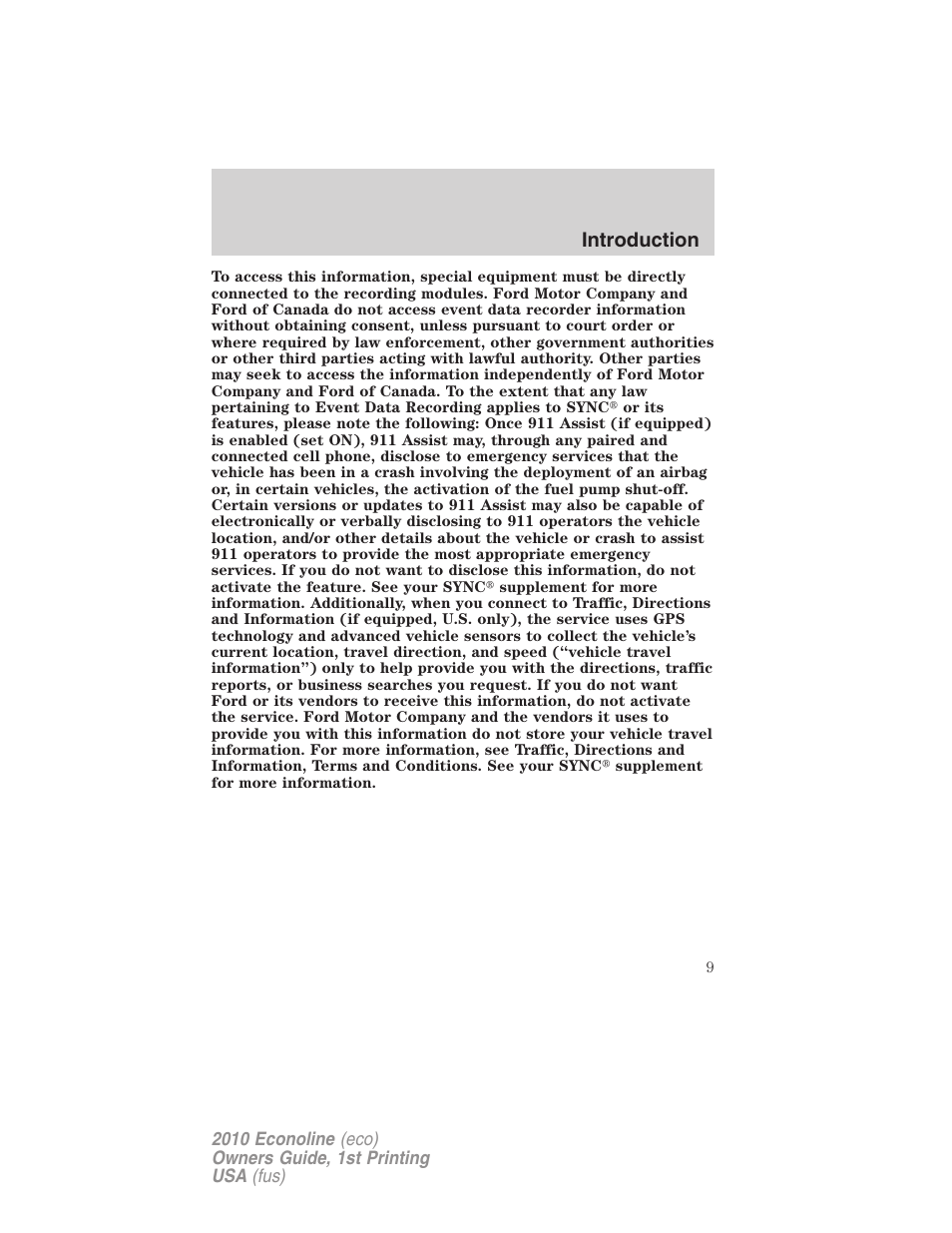 Introduction | FORD 2010 E-450 v.1 User Manual | Page 9 / 324
