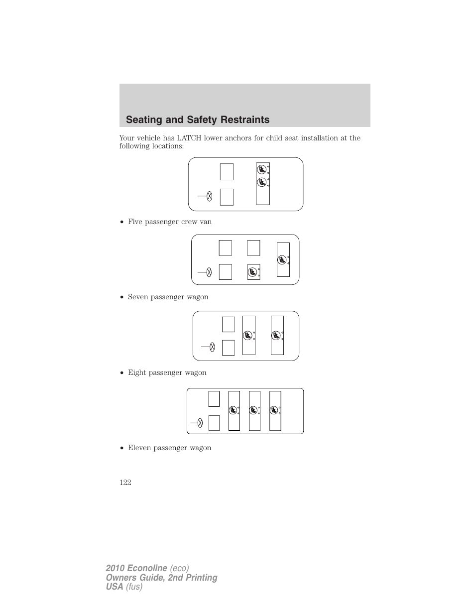 Seating and safety restraints | FORD 2010 E-450 v.2 User Manual | Page 122 / 327