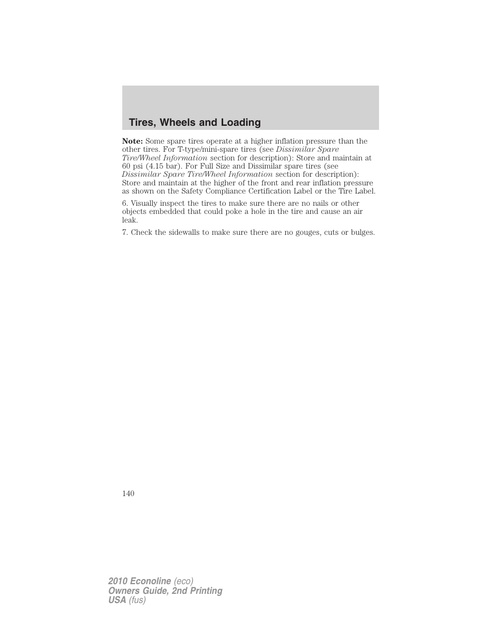 Tires, wheels and loading | FORD 2010 E-450 v.2 User Manual | Page 140 / 327