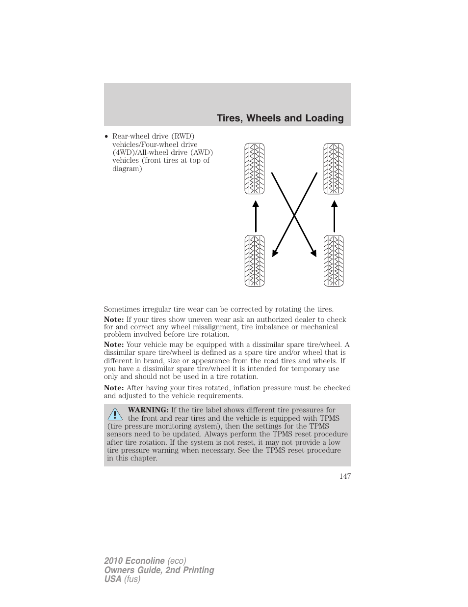 Tires, wheels and loading | FORD 2010 E-450 v.2 User Manual | Page 147 / 327