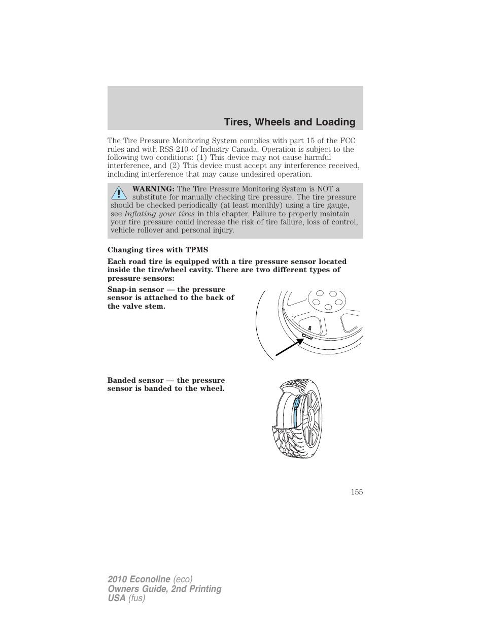 Tires, wheels and loading | FORD 2010 E-450 v.2 User Manual | Page 155 / 327