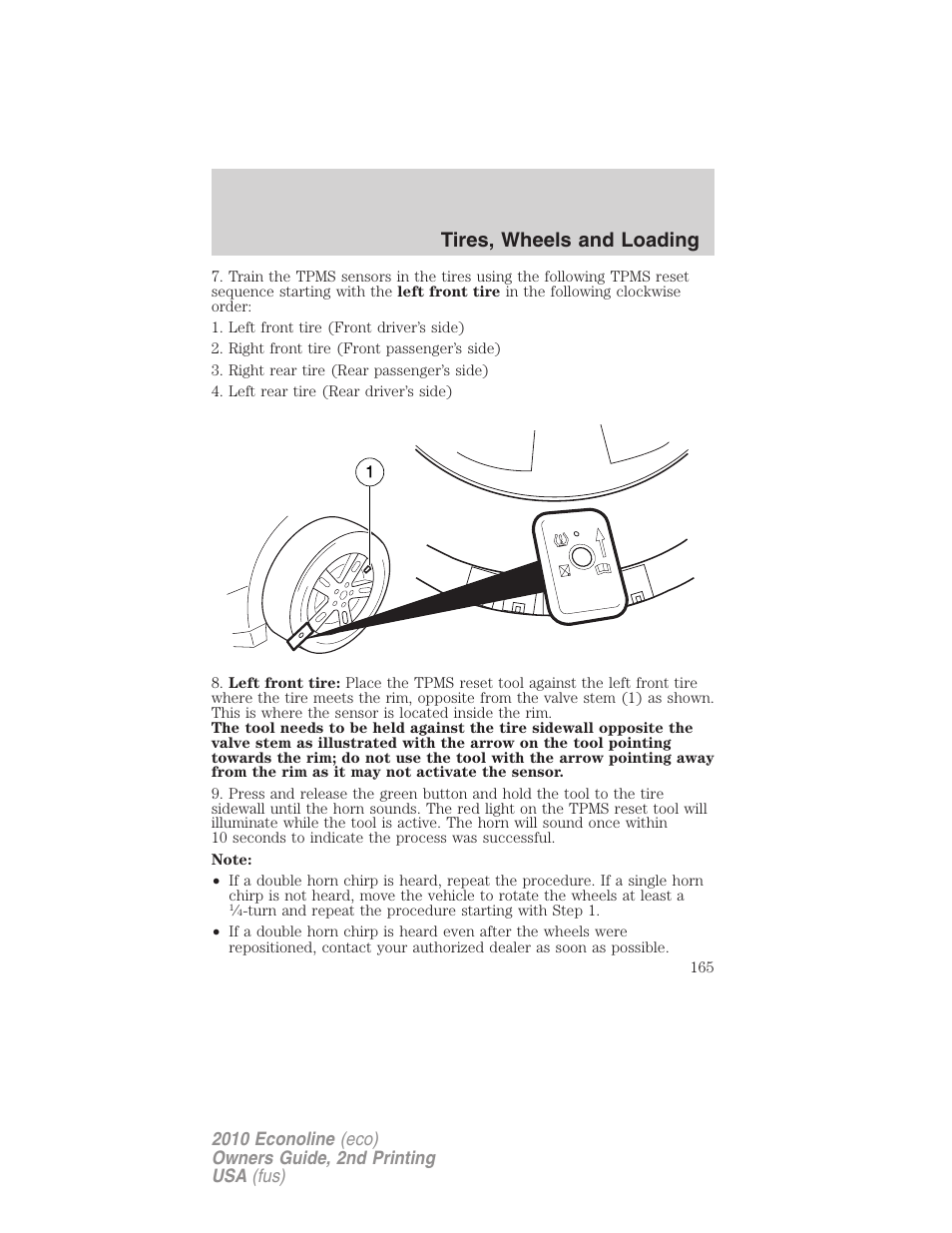 Tires, wheels and loading | FORD 2010 E-450 v.2 User Manual | Page 165 / 327