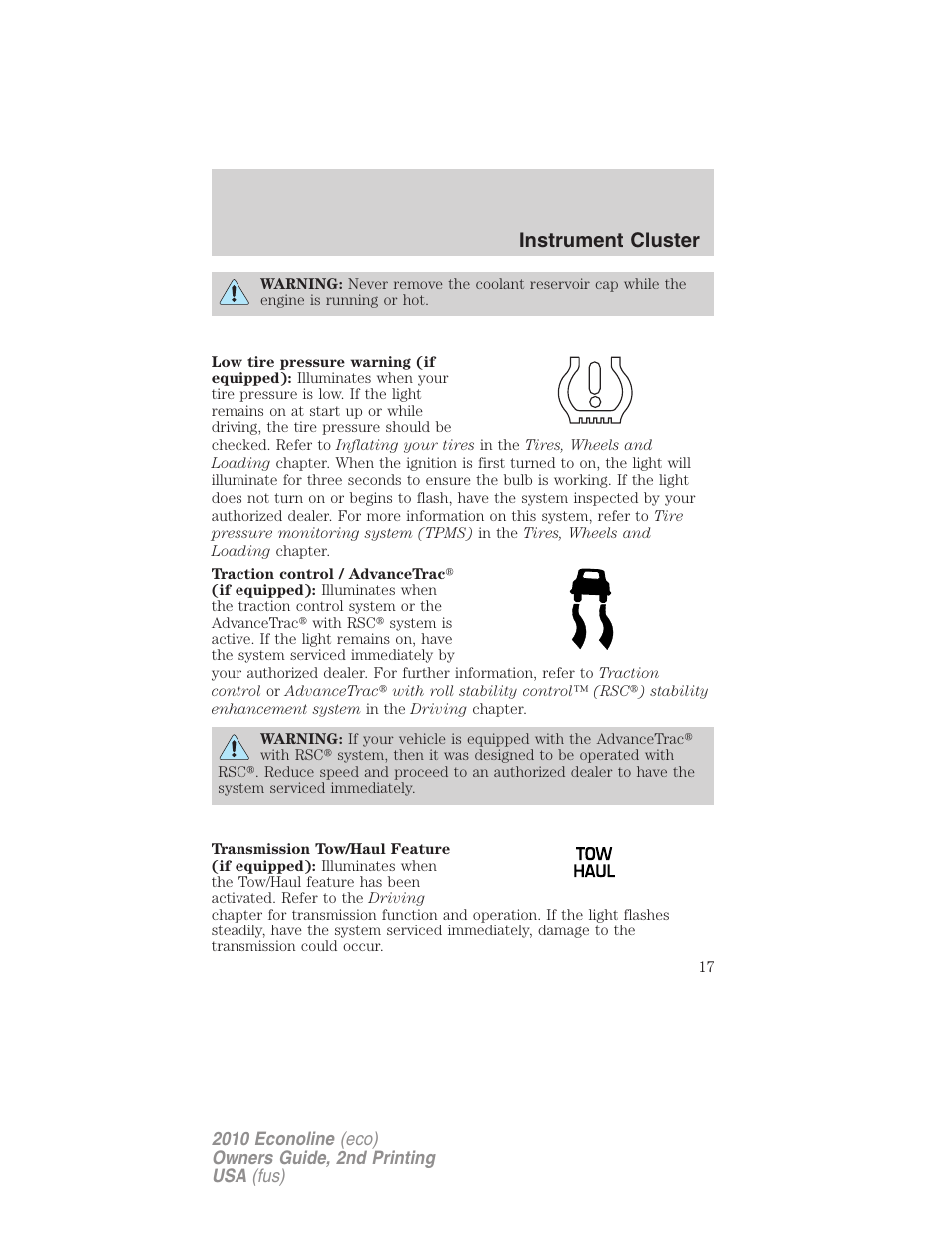 Instrument cluster | FORD 2010 E-450 v.2 User Manual | Page 17 / 327