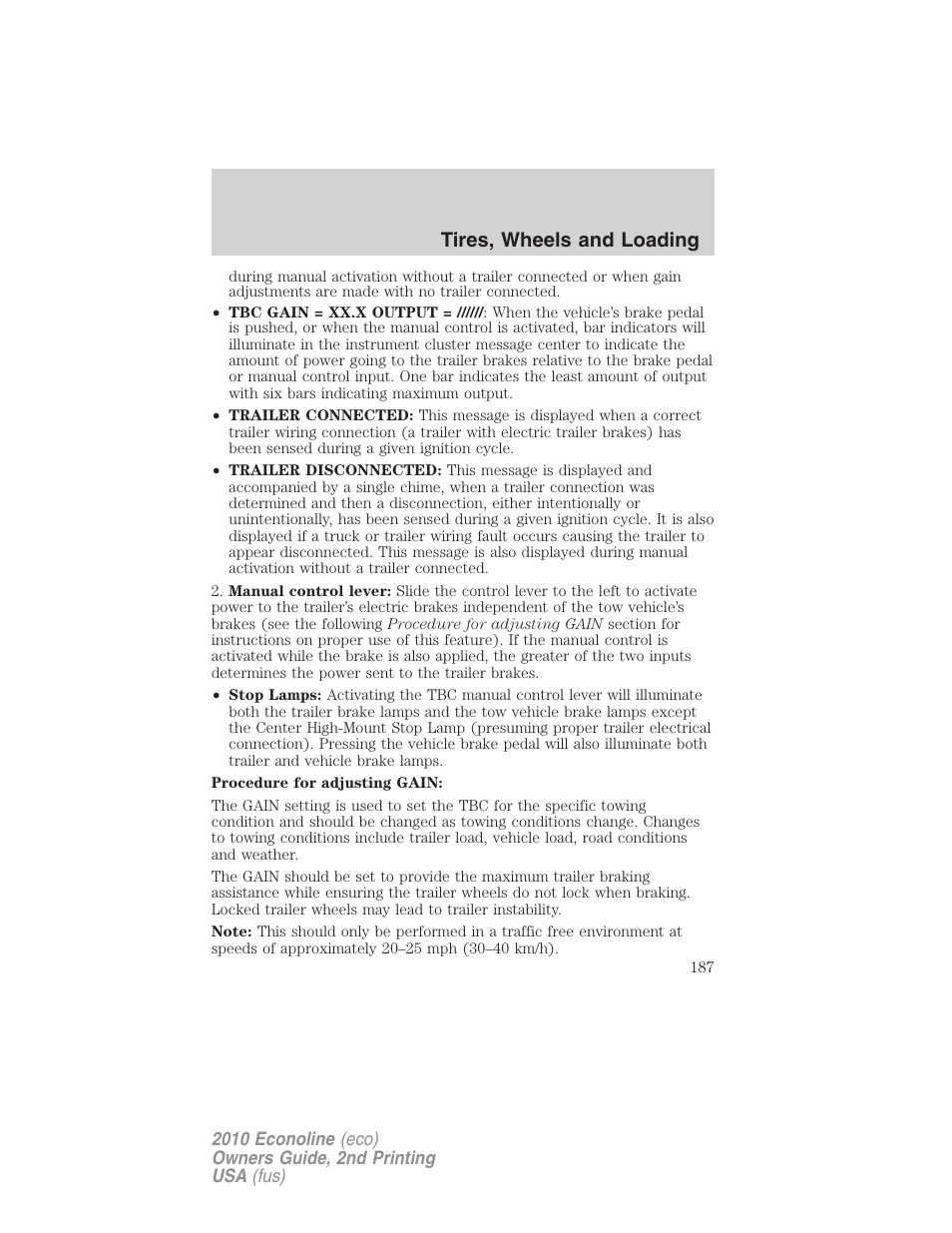 Tires, wheels and loading | FORD 2010 E-450 v.2 User Manual | Page 187 / 327