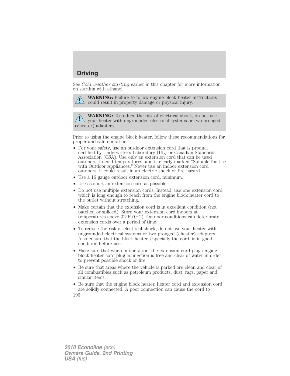 Driving | FORD 2010 E-450 v.2 User Manual | Page 196 / 327