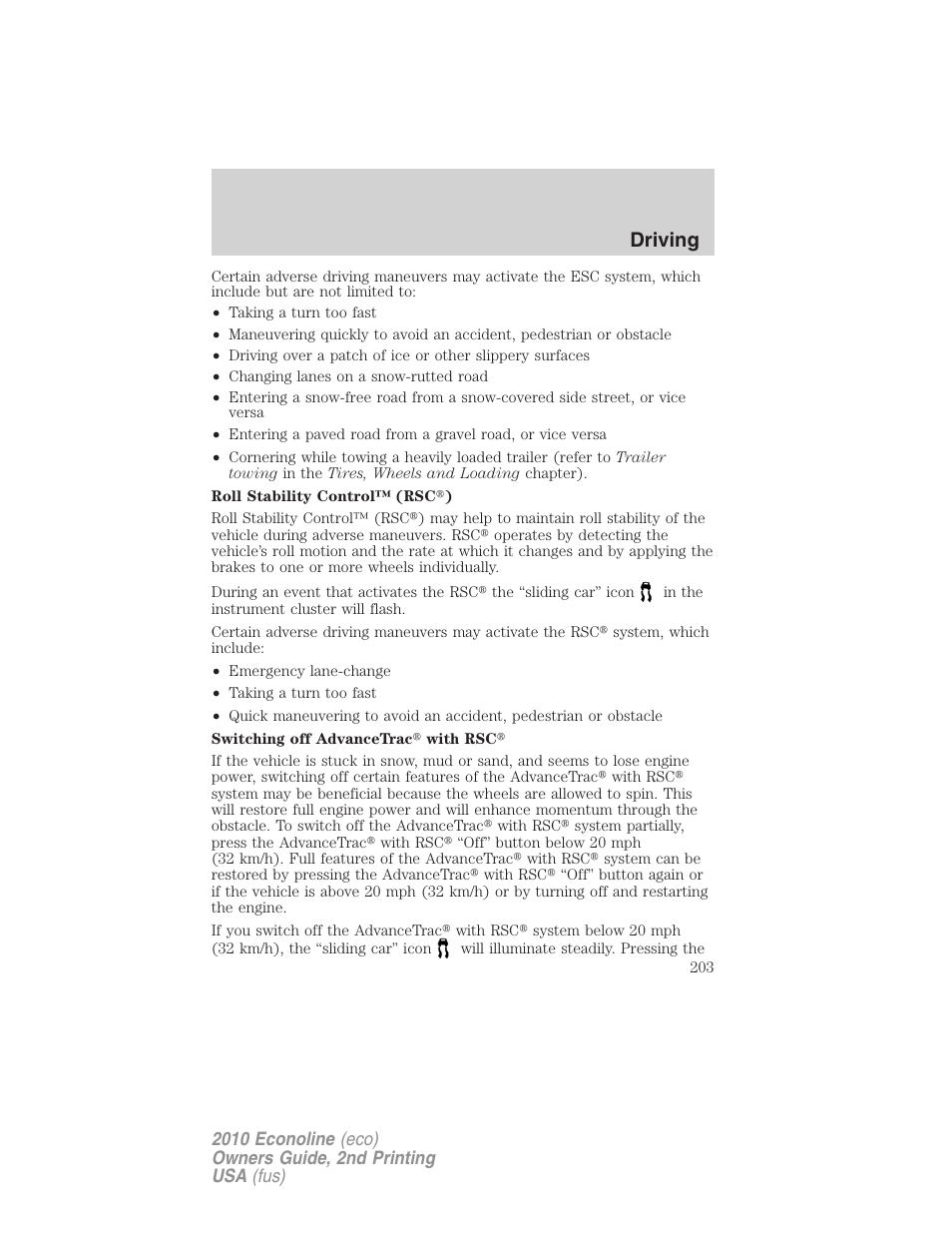 Driving | FORD 2010 E-450 v.2 User Manual | Page 203 / 327