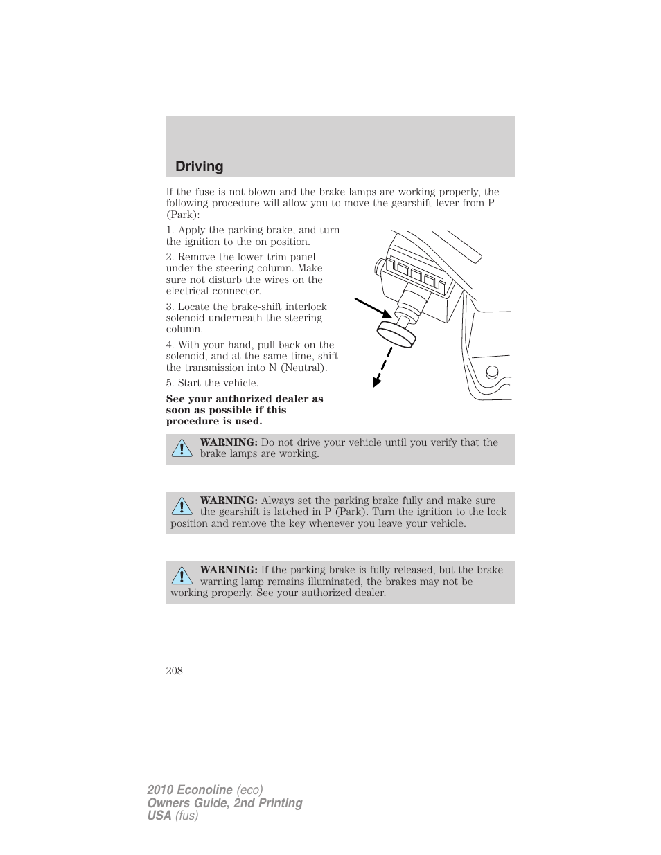 Driving | FORD 2010 E-450 v.2 User Manual | Page 208 / 327