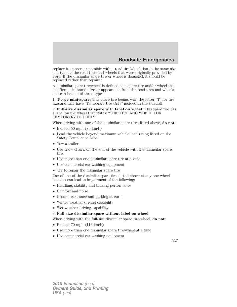 Roadside emergencies | FORD 2010 E-450 v.2 User Manual | Page 237 / 327