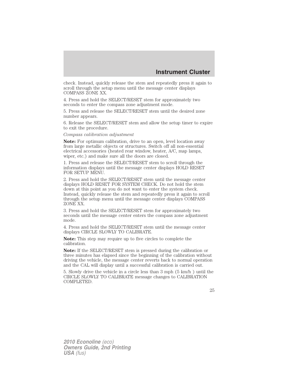 Instrument cluster | FORD 2010 E-450 v.2 User Manual | Page 25 / 327