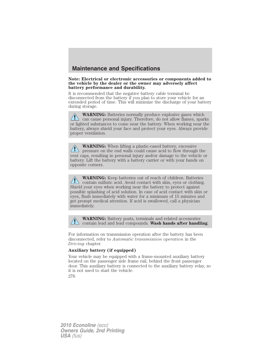 Maintenance and specifications | FORD 2010 E-450 v.2 User Manual | Page 276 / 327