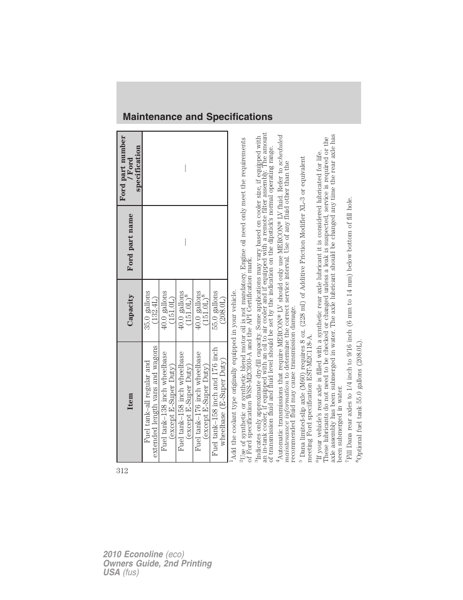 Maintenance and specifications | FORD 2010 E-450 v.2 User Manual | Page 312 / 327