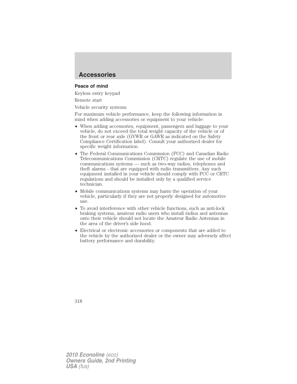 Peace of mind, Accessories | FORD 2010 E-450 v.2 User Manual | Page 318 / 327