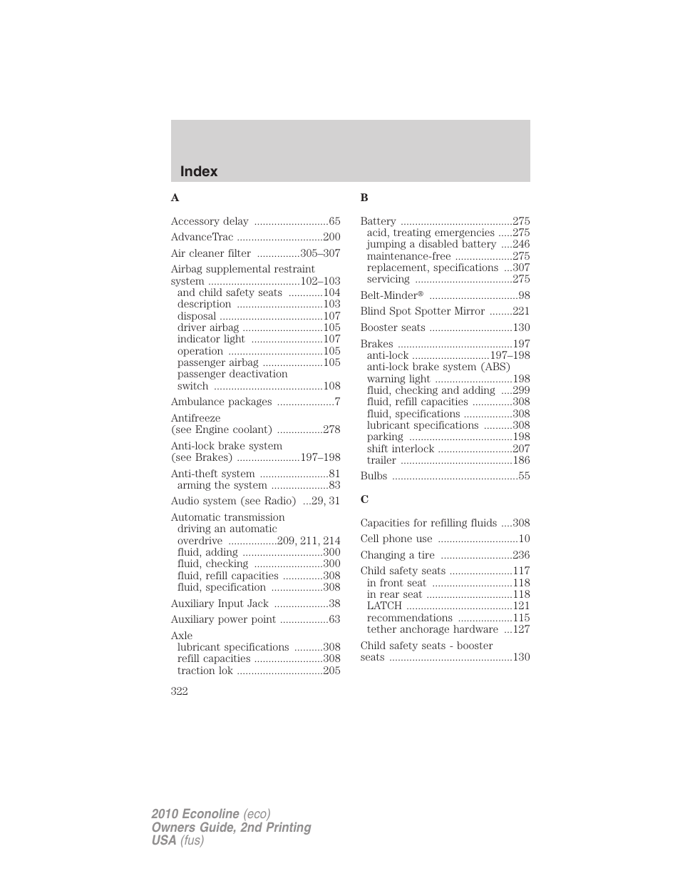 Index | FORD 2010 E-450 v.2 User Manual | Page 322 / 327