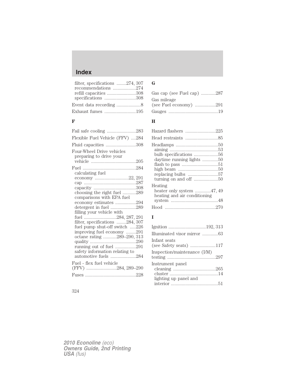 Index | FORD 2010 E-450 v.2 User Manual | Page 324 / 327