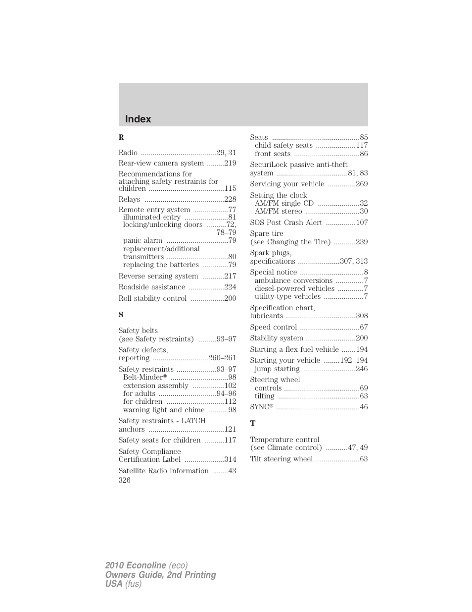 Index | FORD 2010 E-450 v.2 User Manual | Page 326 / 327