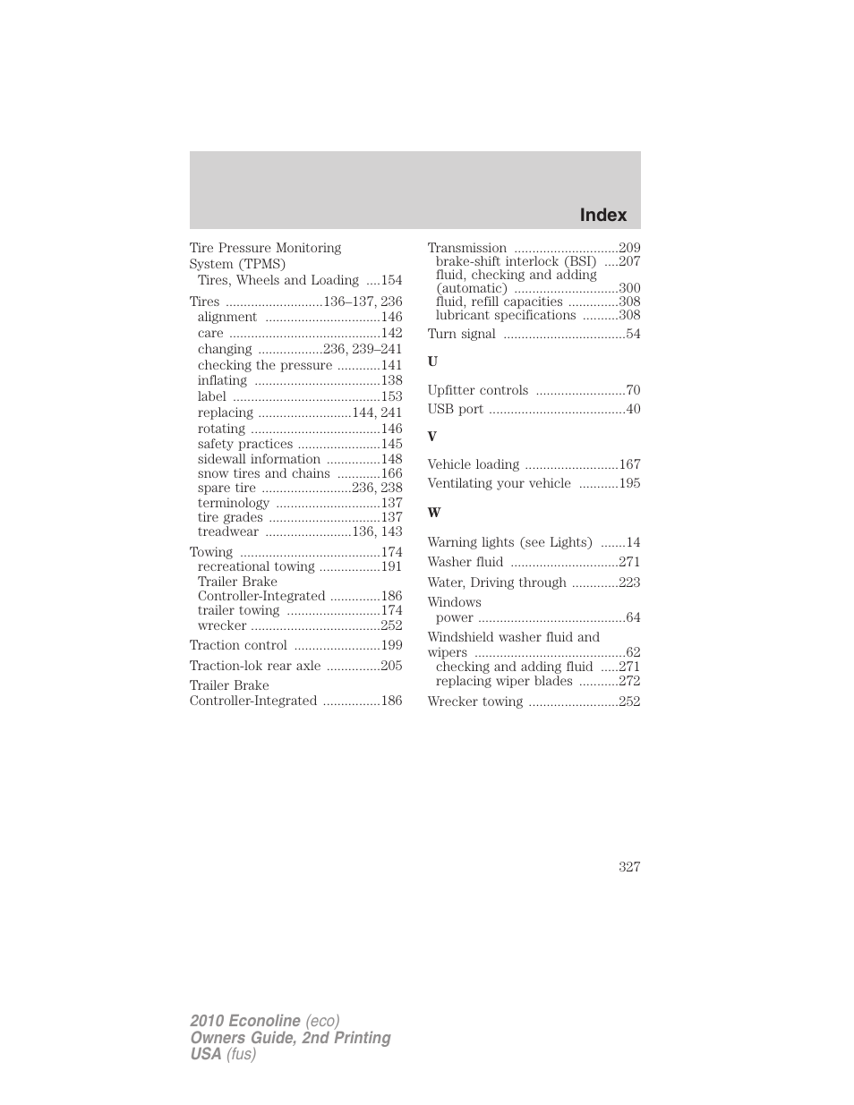 Index | FORD 2010 E-450 v.2 User Manual | Page 327 / 327