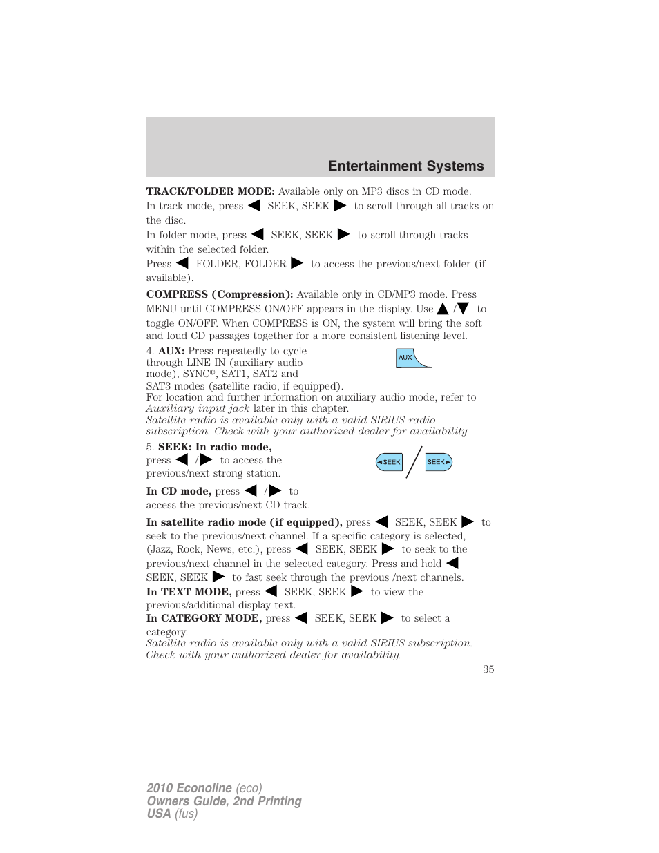 Entertainment systems | FORD 2010 E-450 v.2 User Manual | Page 35 / 327