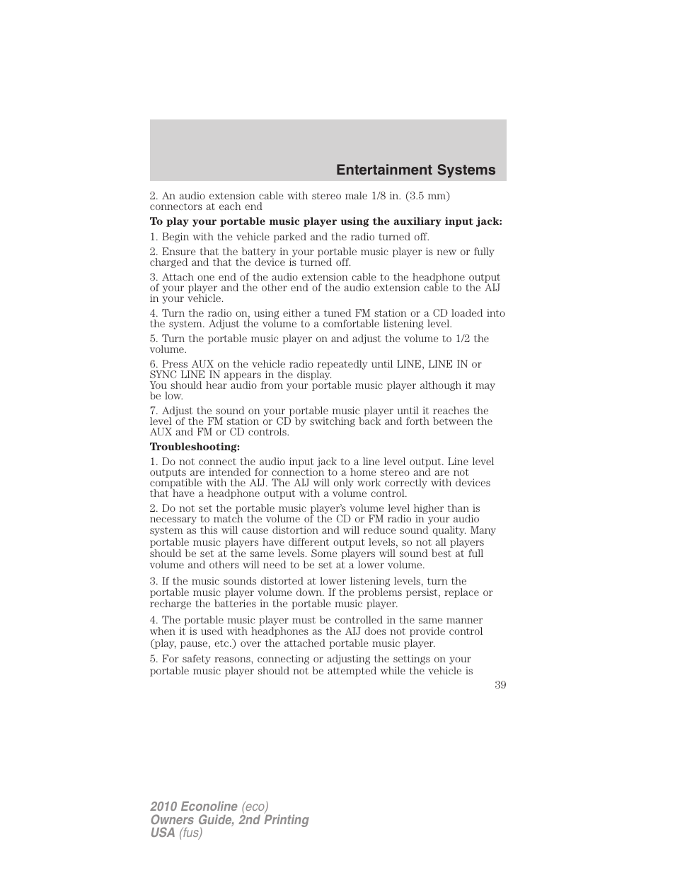 Entertainment systems | FORD 2010 E-450 v.2 User Manual | Page 39 / 327