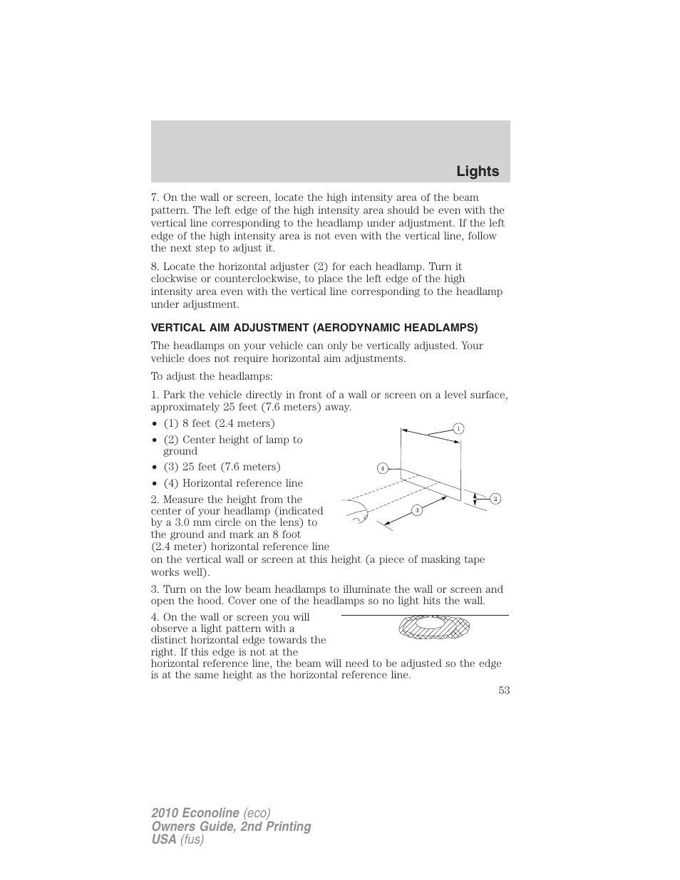 Vertical aim adjustment (aerodynamic headlamps), Lights | FORD 2010 E-450 v.2 User Manual | Page 53 / 327