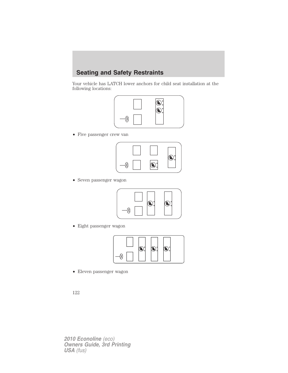 Seating and safety restraints | FORD 2010 E-450 v.3 User Manual | Page 122 / 327