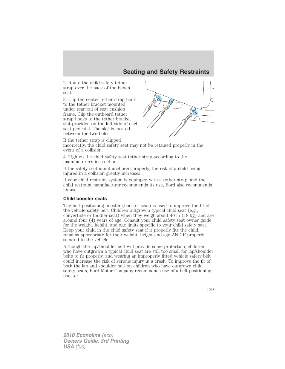 Child booster seats, Seating and safety restraints | FORD 2010 E-450 v.3 User Manual | Page 129 / 327