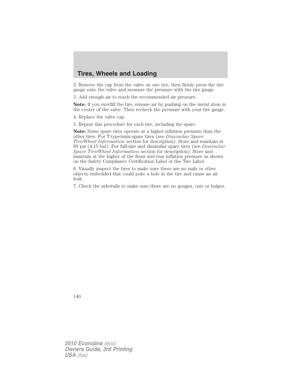 Tires, wheels and loading | FORD 2010 E-450 v.3 User Manual | Page 140 / 327