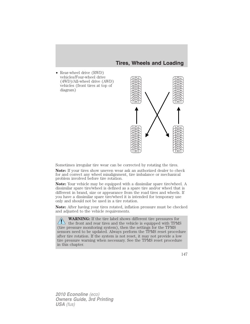 Tires, wheels and loading | FORD 2010 E-450 v.3 User Manual | Page 147 / 327