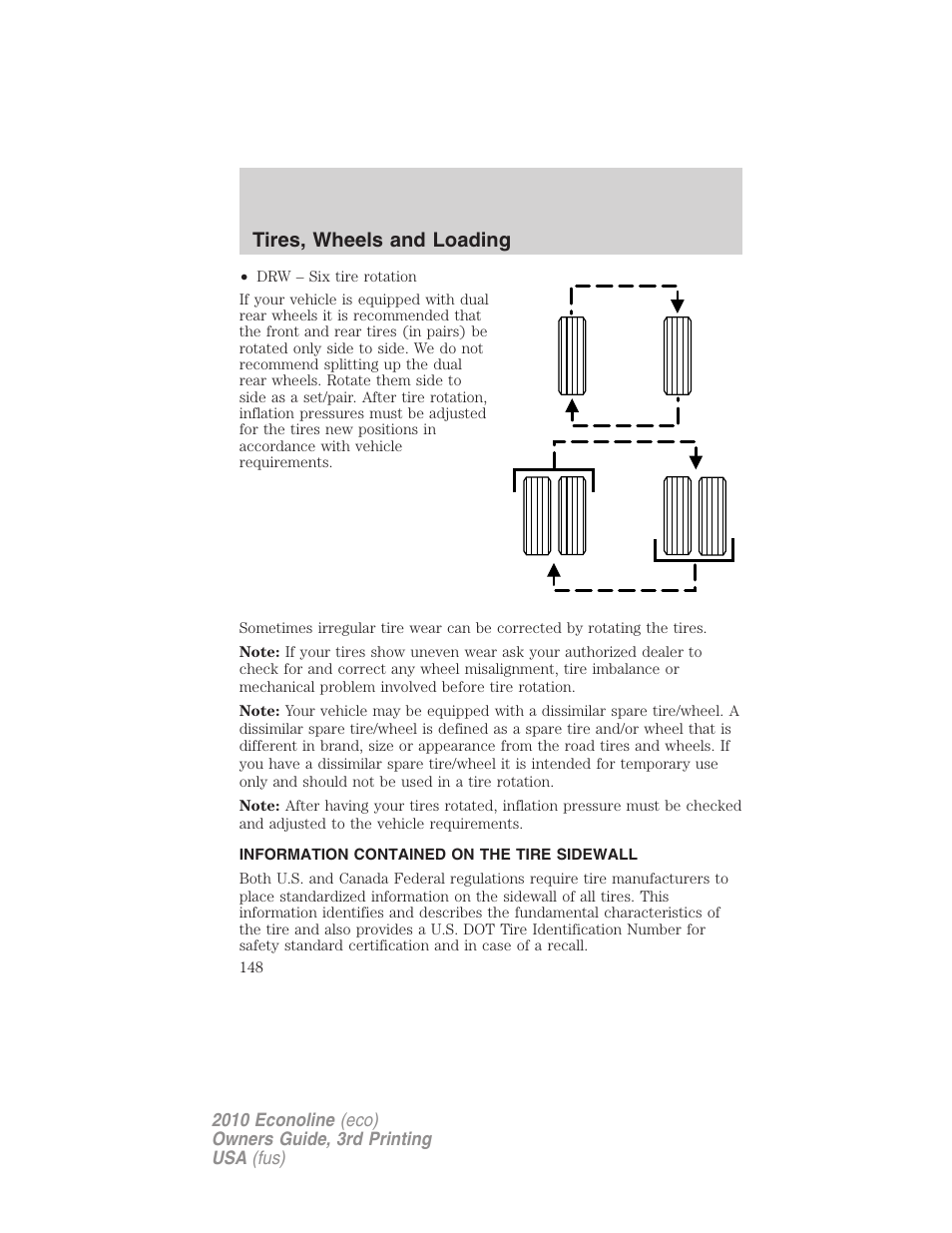 Information contained on the tire sidewall, Tires, wheels and loading | FORD 2010 E-450 v.3 User Manual | Page 148 / 327