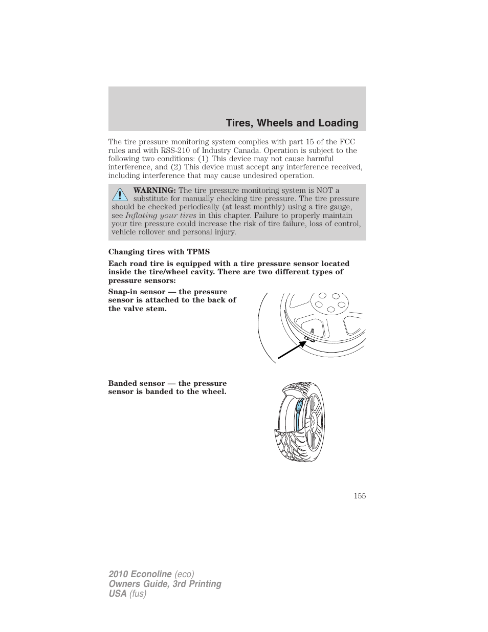 Tires, wheels and loading | FORD 2010 E-450 v.3 User Manual | Page 155 / 327