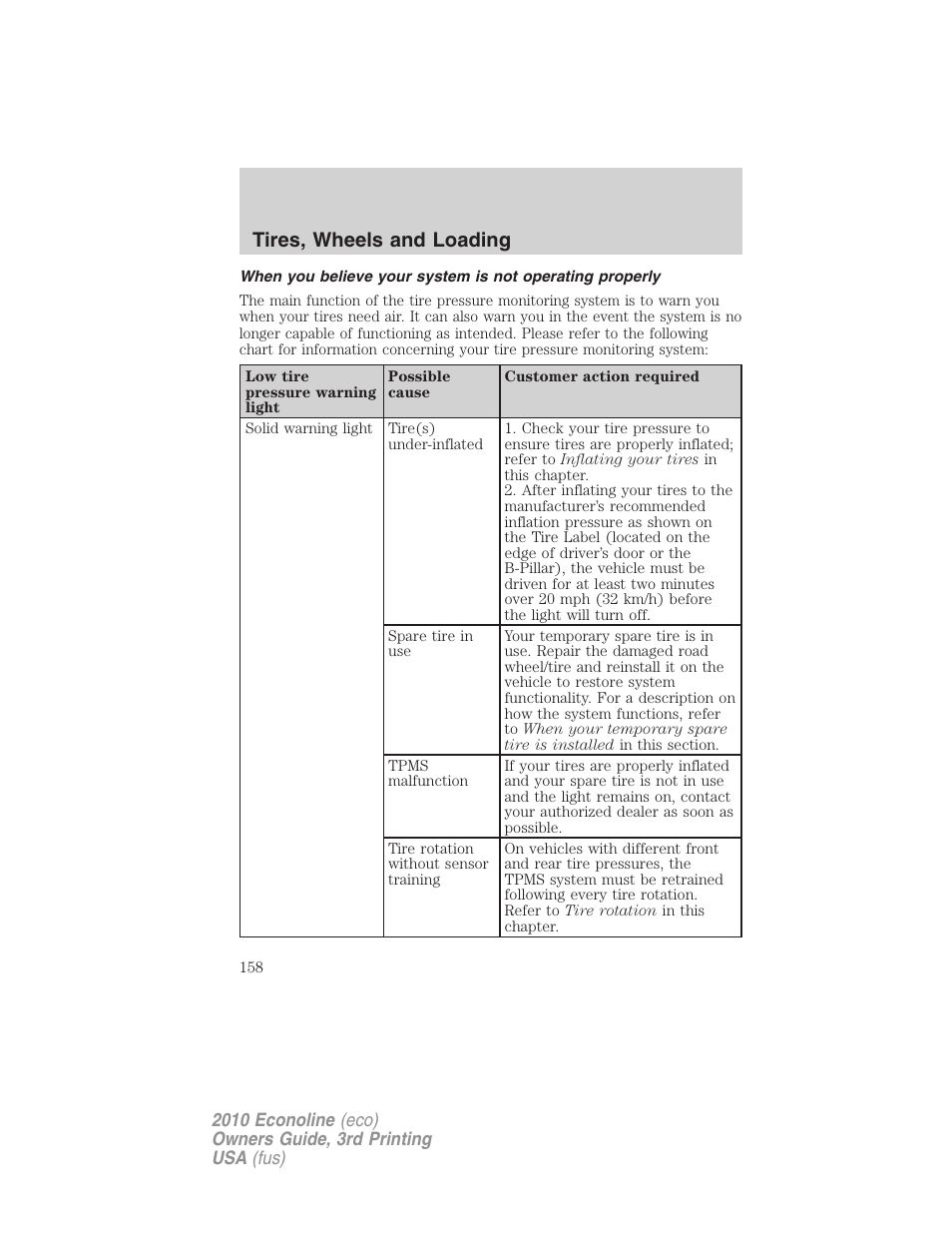 Tires, wheels and loading | FORD 2010 E-450 v.3 User Manual | Page 158 / 327