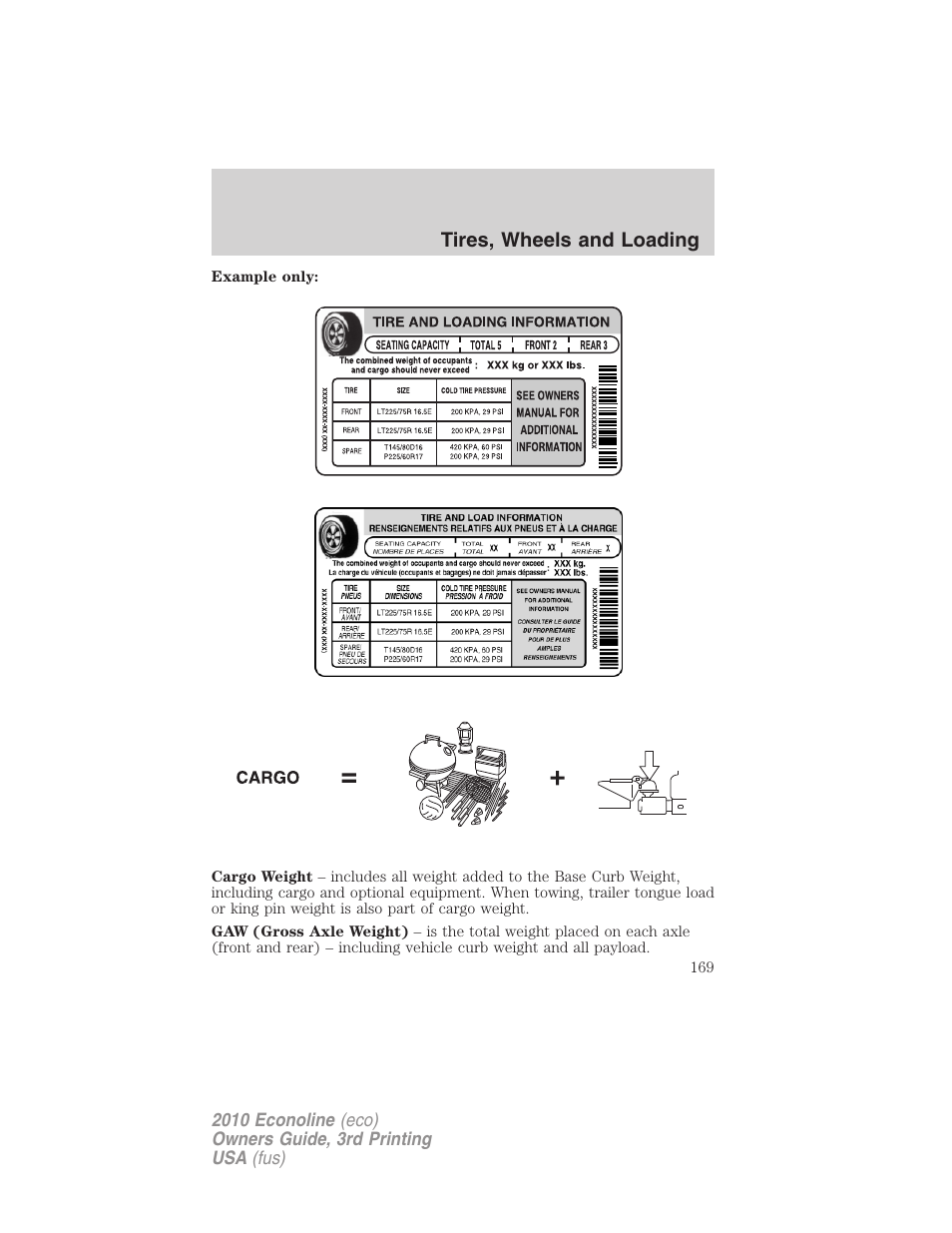 Tires, wheels and loading | FORD 2010 E-450 v.3 User Manual | Page 169 / 327