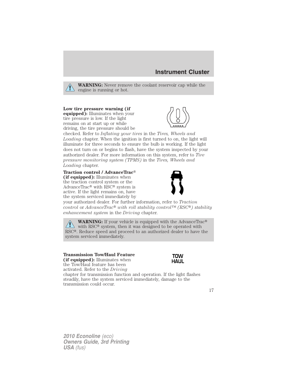 Instrument cluster | FORD 2010 E-450 v.3 User Manual | Page 17 / 327