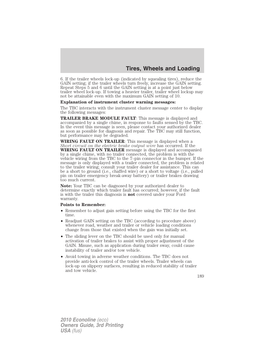 Tires, wheels and loading | FORD 2010 E-450 v.3 User Manual | Page 189 / 327