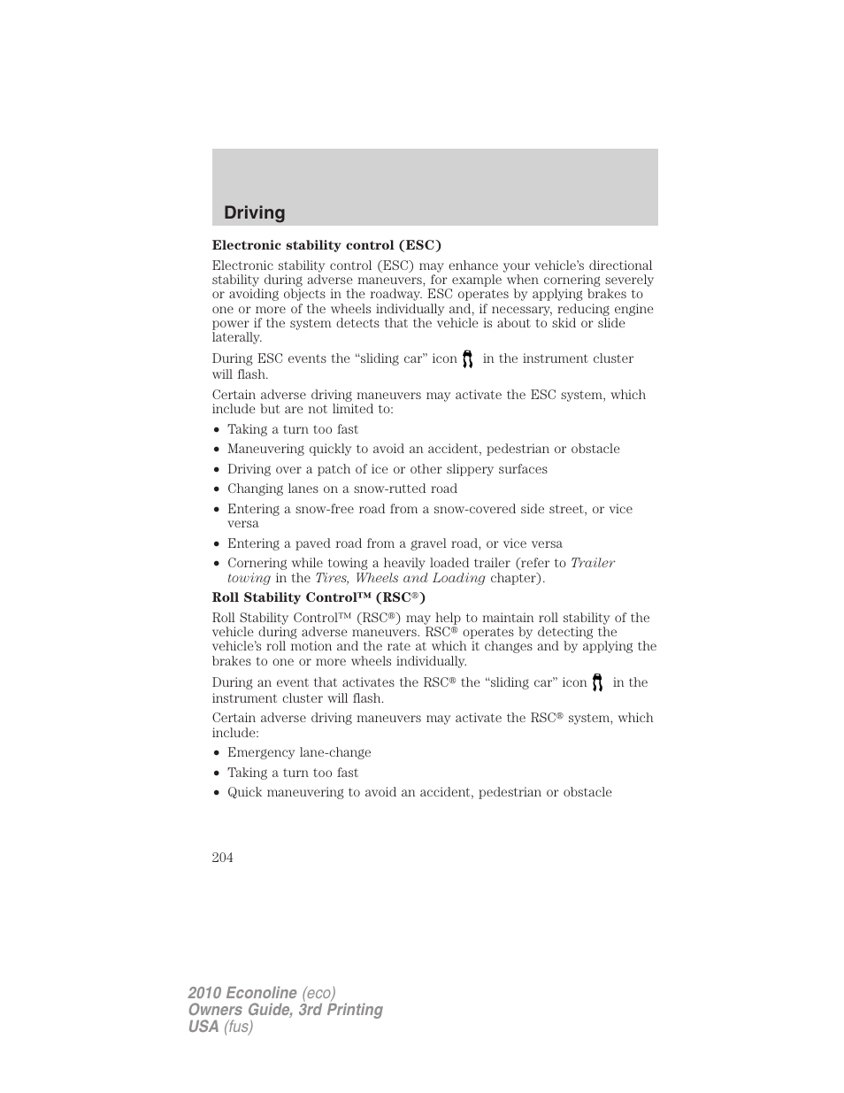 Driving | FORD 2010 E-450 v.3 User Manual | Page 204 / 327