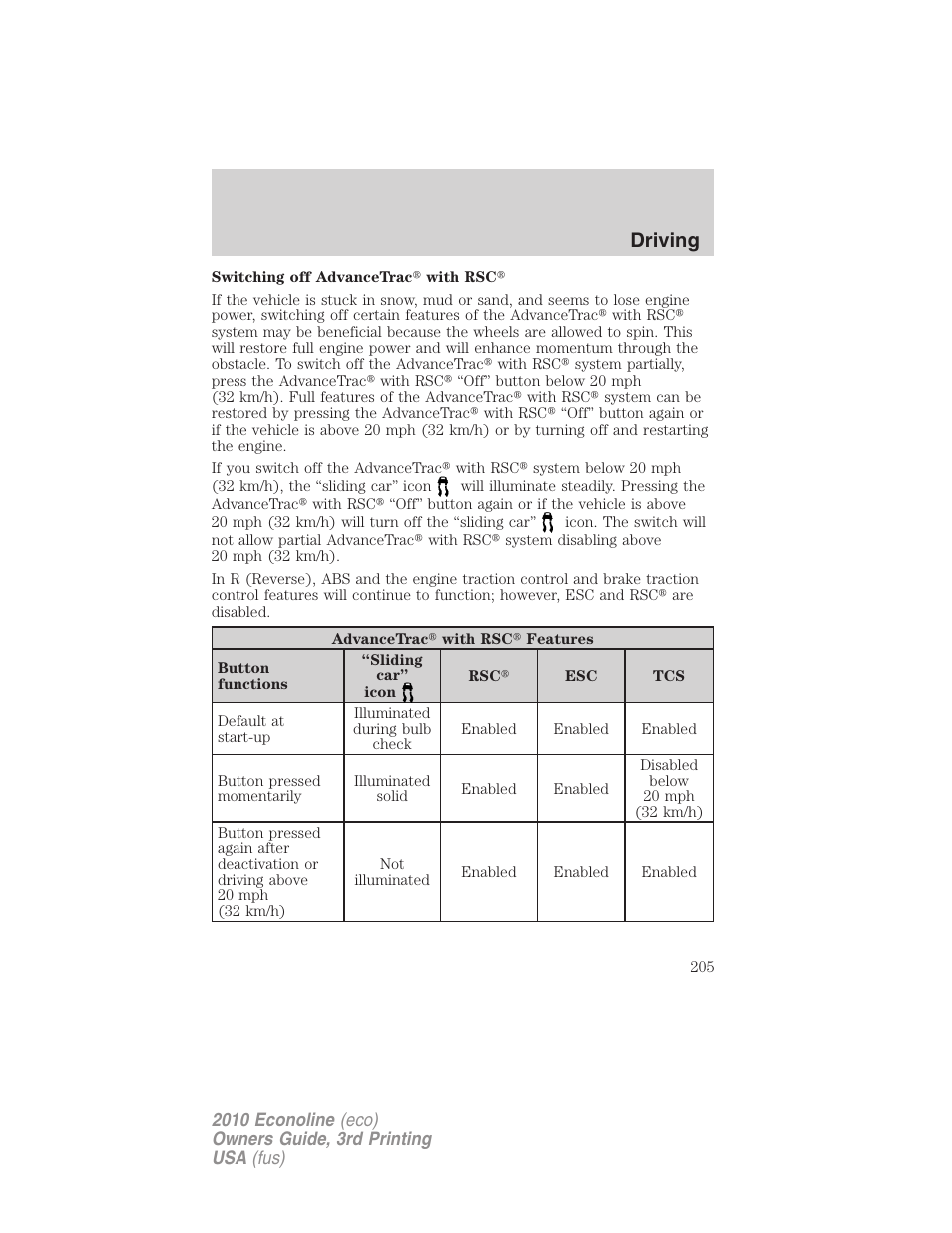 Driving | FORD 2010 E-450 v.3 User Manual | Page 205 / 327