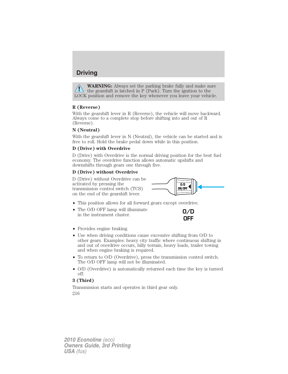 Driving | FORD 2010 E-450 v.3 User Manual | Page 216 / 327