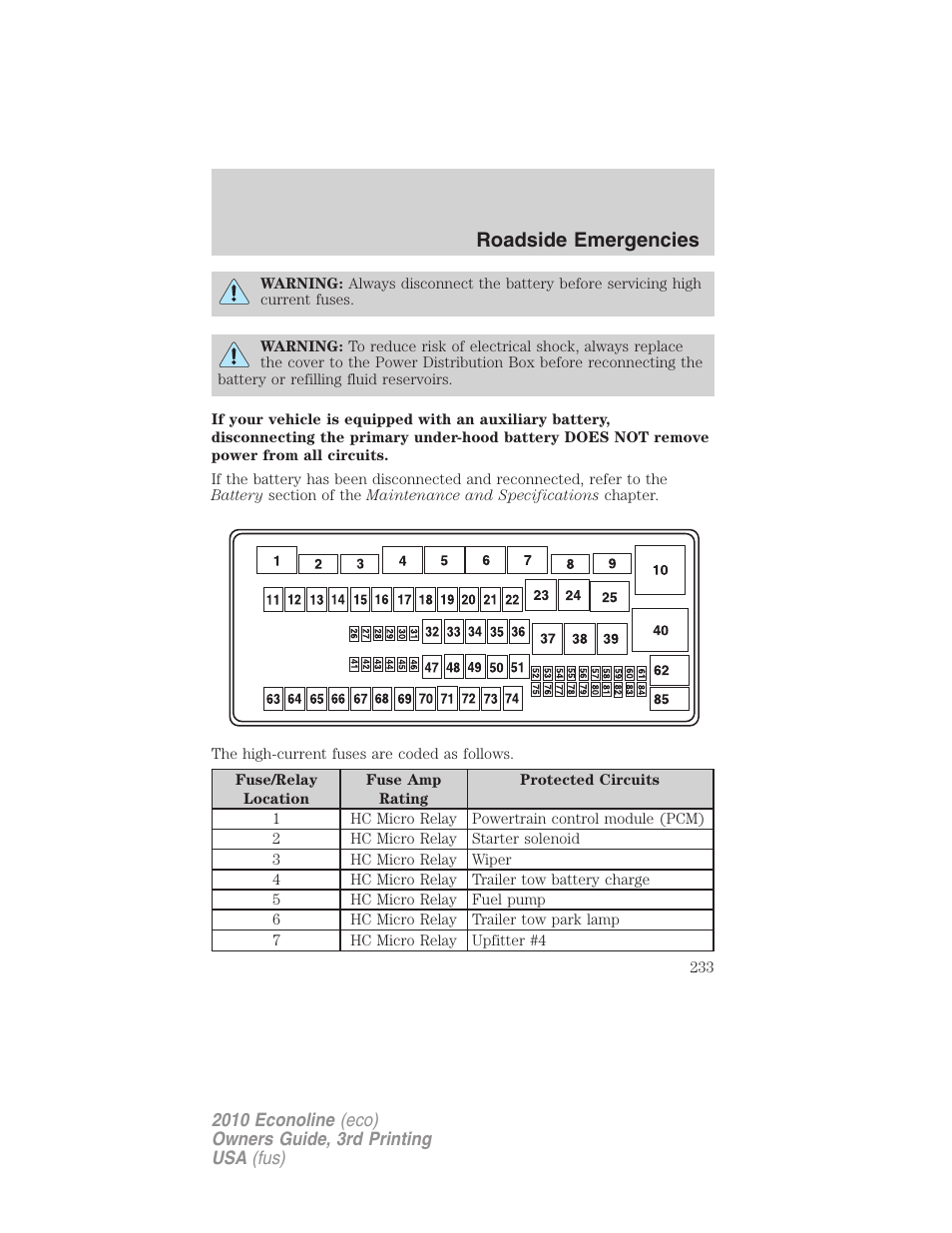 Roadside emergencies | FORD 2010 E-450 v.3 User Manual | Page 233 / 327