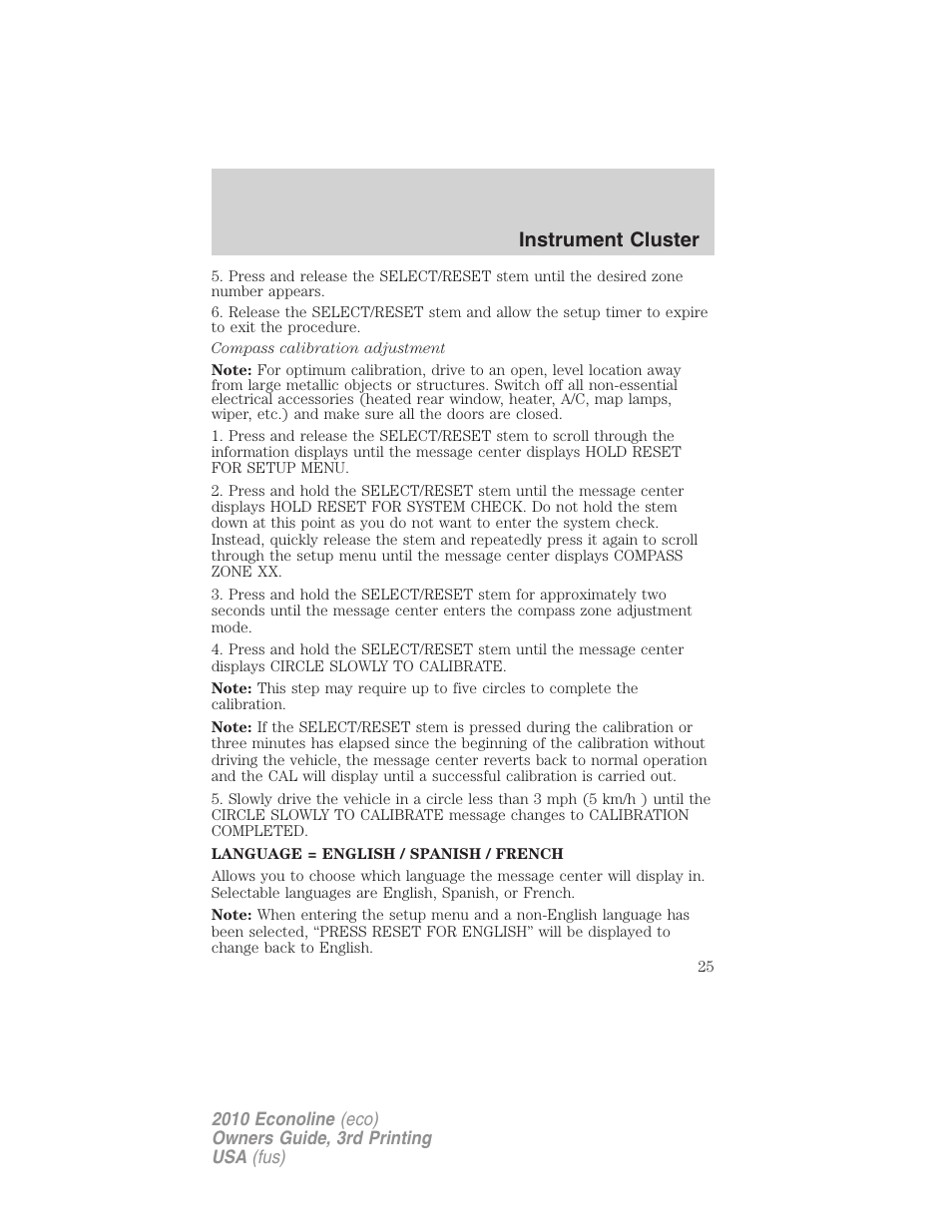 Instrument cluster | FORD 2010 E-450 v.3 User Manual | Page 25 / 327