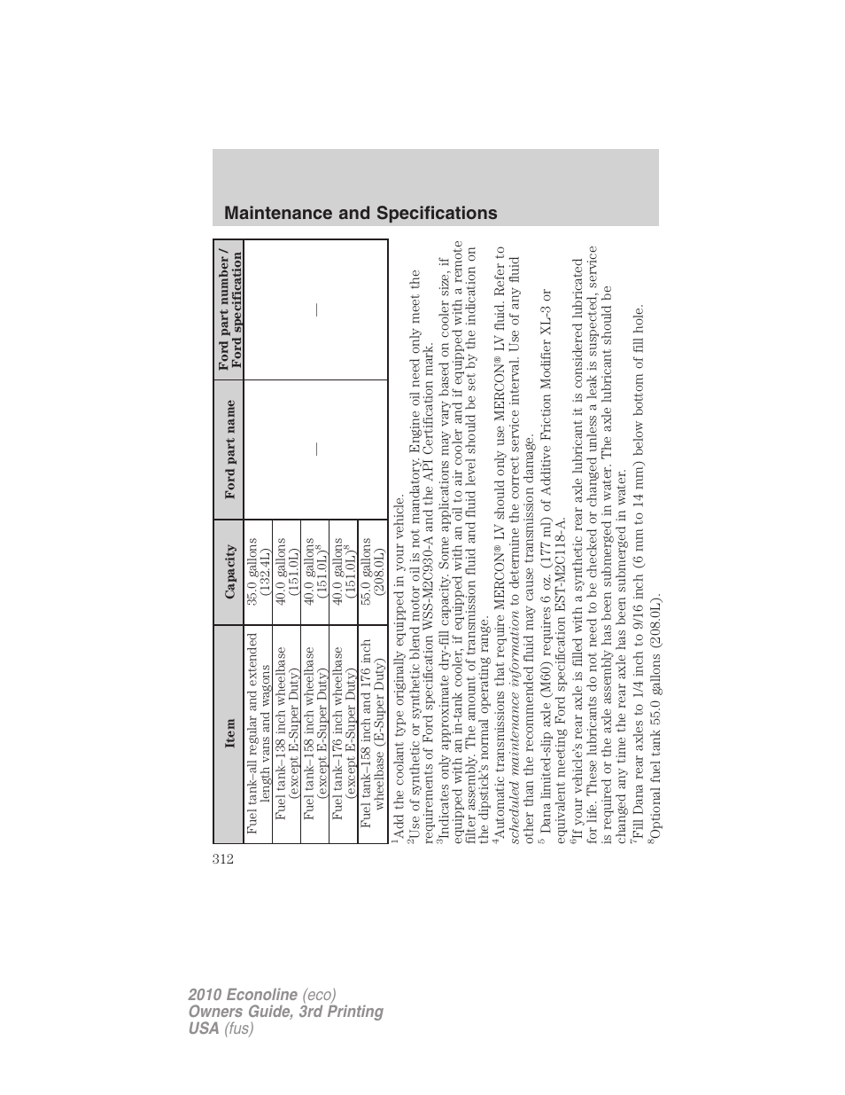 Maintenance and specifications | FORD 2010 E-450 v.3 User Manual | Page 312 / 327