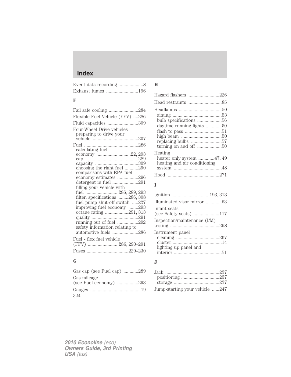 Index | FORD 2010 E-450 v.3 User Manual | Page 324 / 327