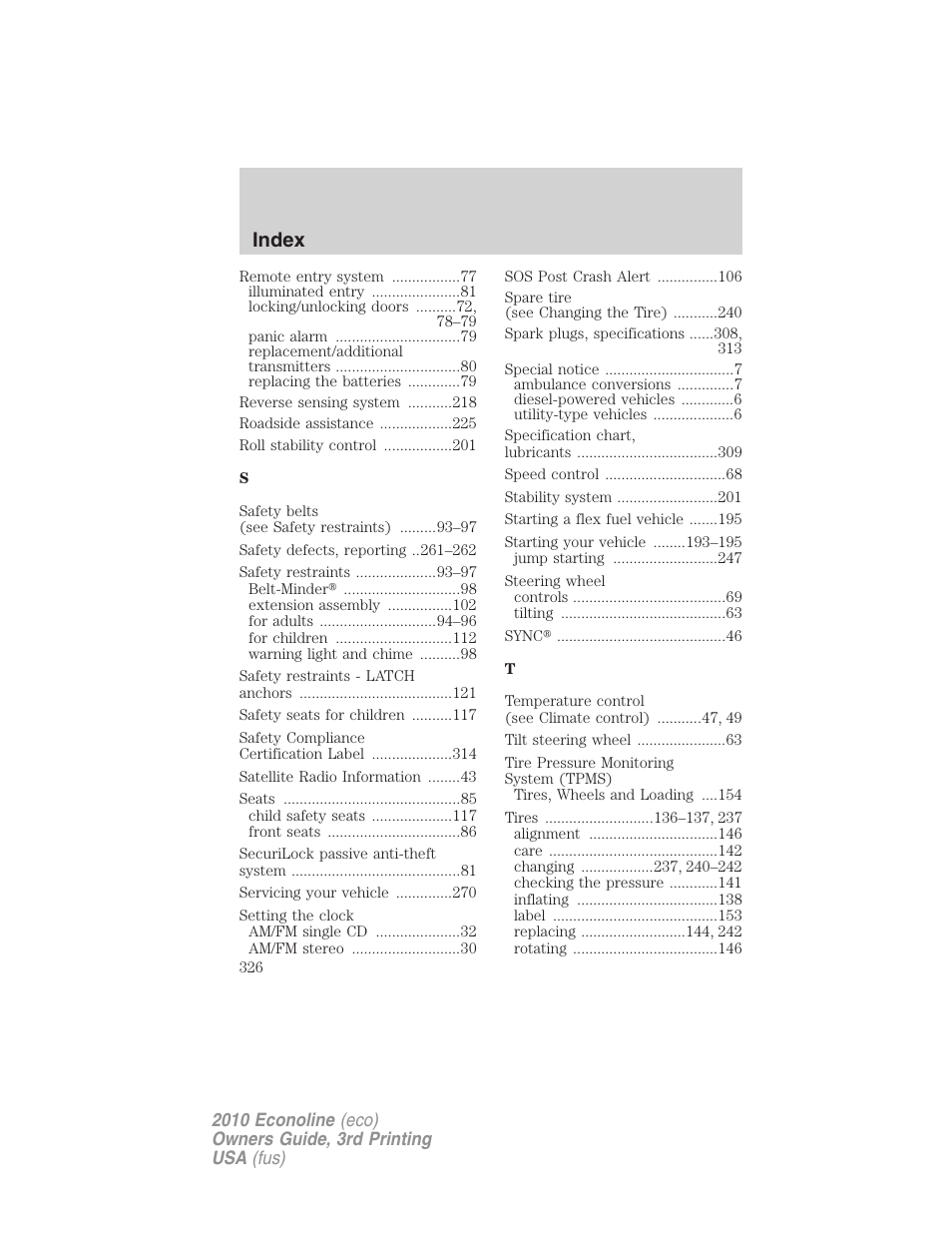 Index | FORD 2010 E-450 v.3 User Manual | Page 326 / 327