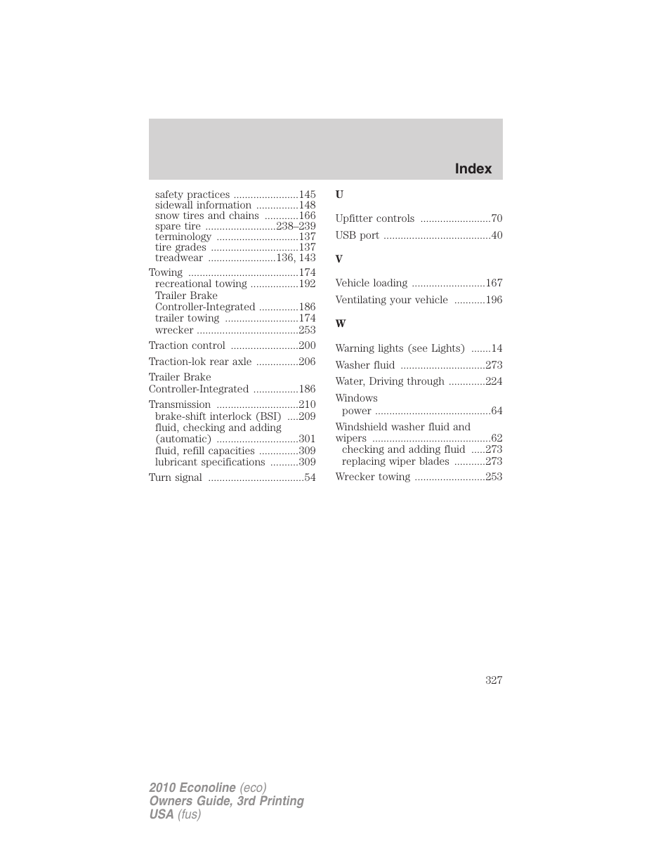 Index | FORD 2010 E-450 v.3 User Manual | Page 327 / 327