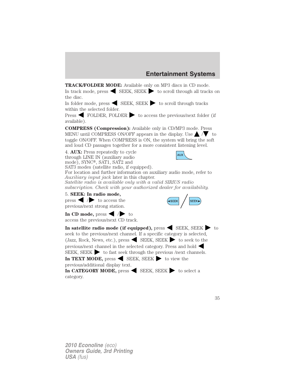 Entertainment systems | FORD 2010 E-450 v.3 User Manual | Page 35 / 327