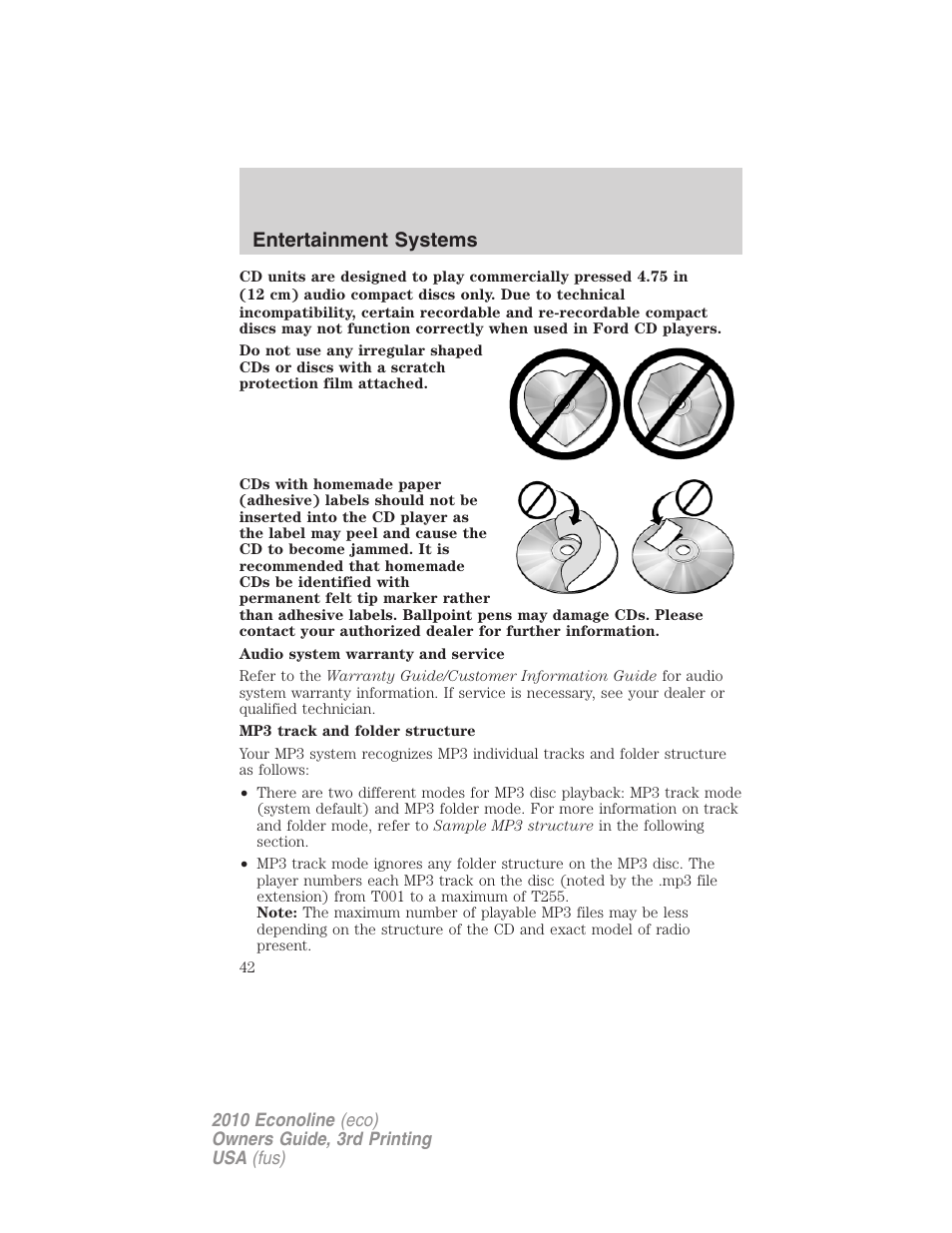 Entertainment systems | FORD 2010 E-450 v.3 User Manual | Page 42 / 327