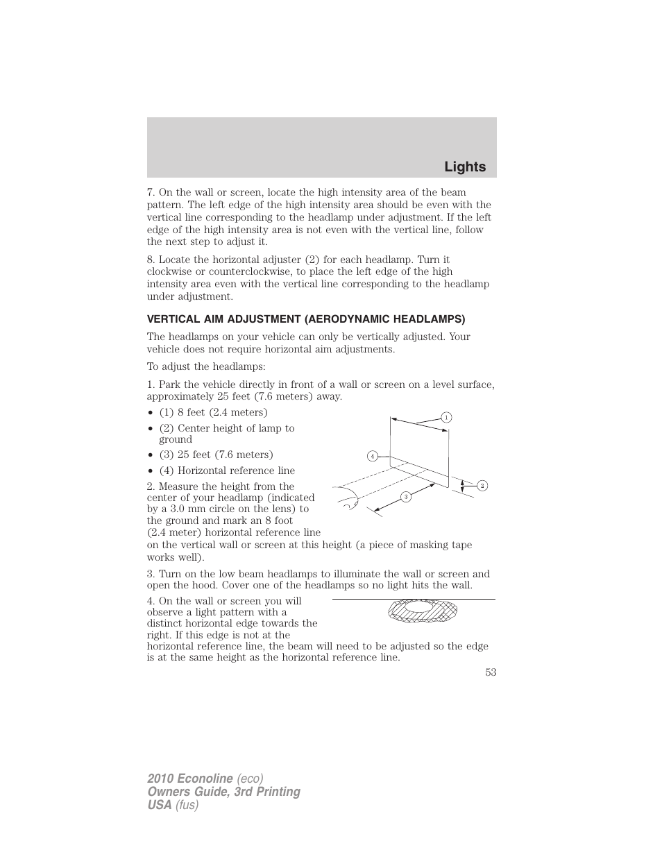 Vertical aim adjustment (aerodynamic headlamps), Lights | FORD 2010 E-450 v.3 User Manual | Page 53 / 327