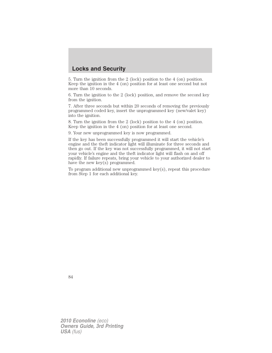 Locks and security | FORD 2010 E-450 v.3 User Manual | Page 84 / 327