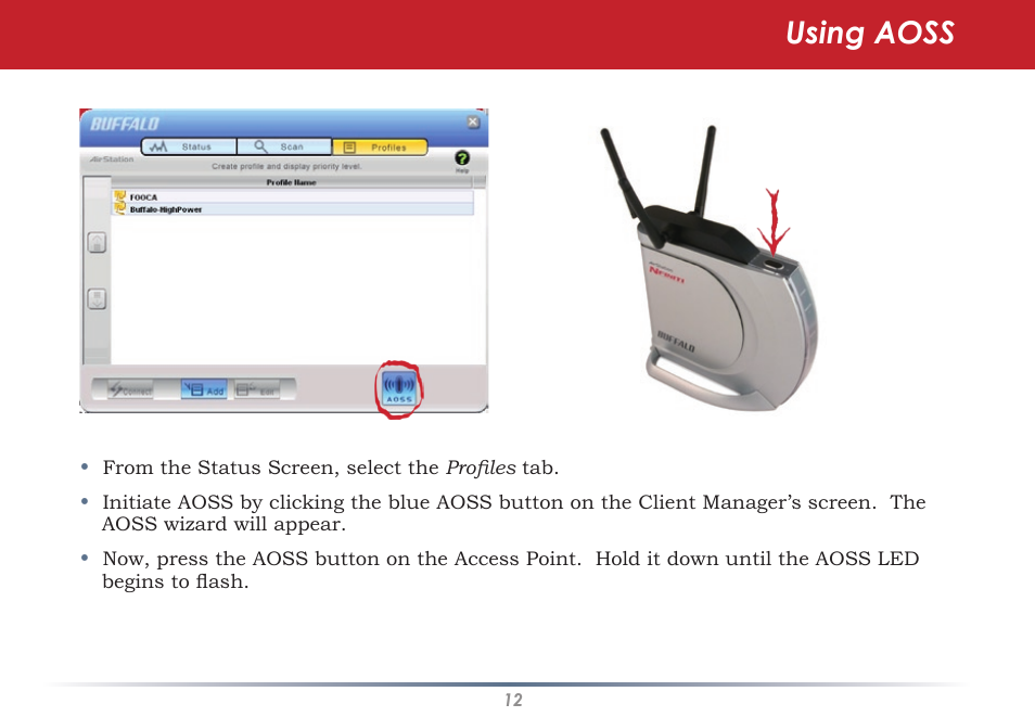 Using aoss | Buffalo Technology WLI-CB-AG108HP User Manual | Page 12 / 43
